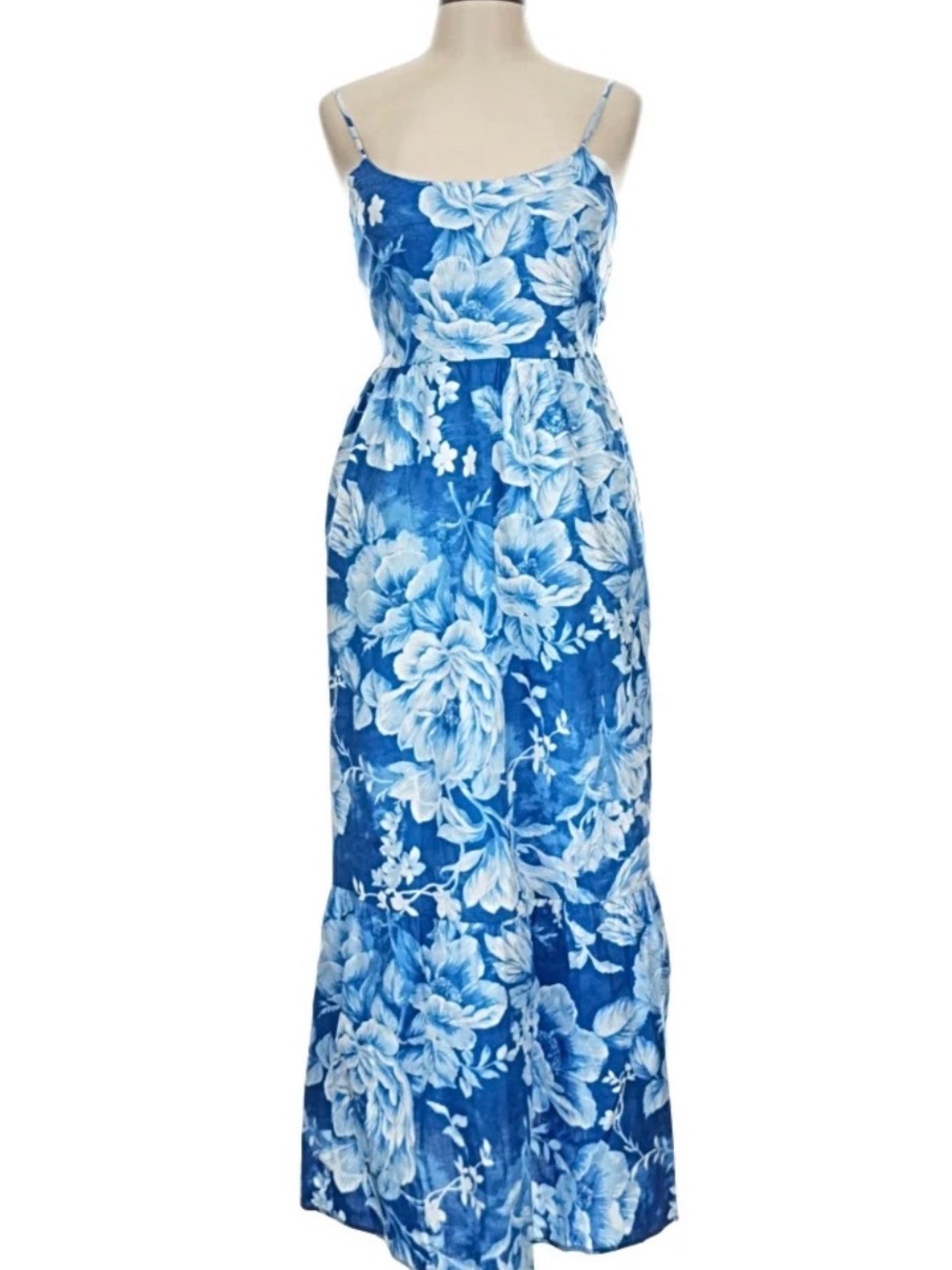 Joie Blue & White Floral Maxi Dress with Spaghetti Straps